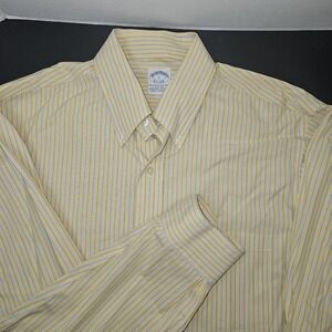 Brooks Brothers Yellow Long Sleeve Shirt Fitted Non-Iron Stretch Mens Large